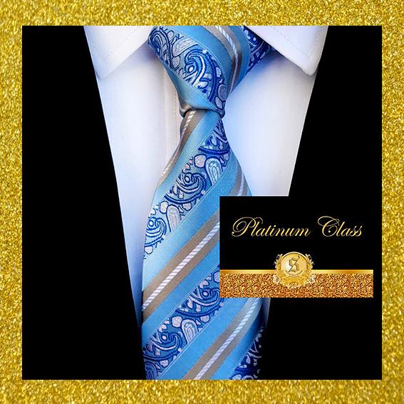 Dasi salur garis biru muda kombinasi batik premium platinum class