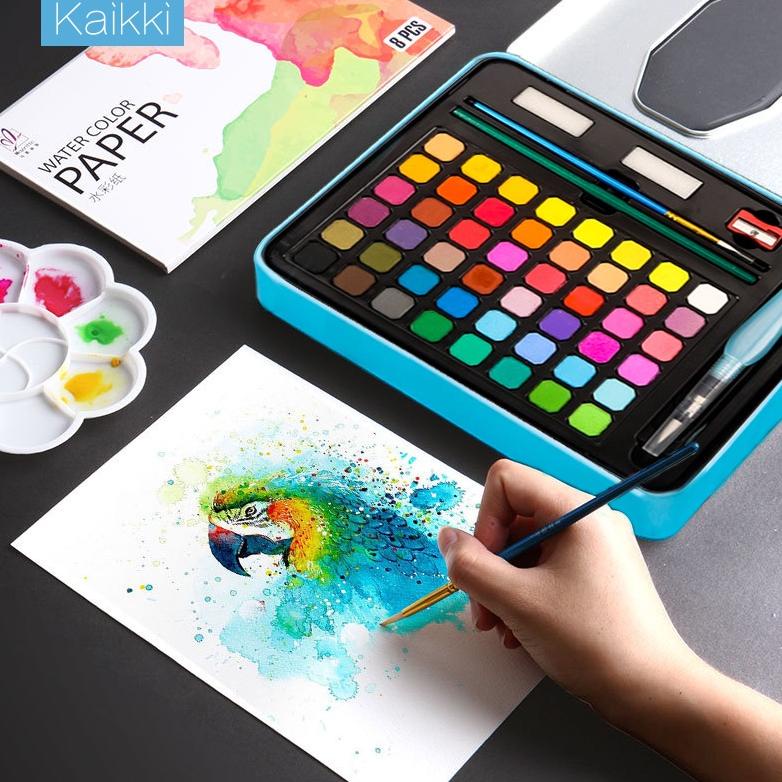 

Original Kaikki Watercolor Paint Set cat air warna 24/36/48 - Solid Alat Cat Air watercolor set (Termasuk Kuas dan Kertas Gambara) Termurah
