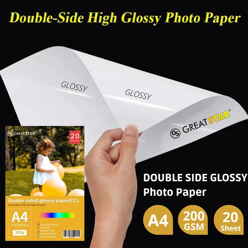 

Baru DOUBLE SIDE GLOSY/PO PAPER A4/20lembar waterproff .,