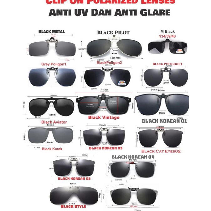 Kacamata Klip On/Clip On Flip Up Polarized Lenses