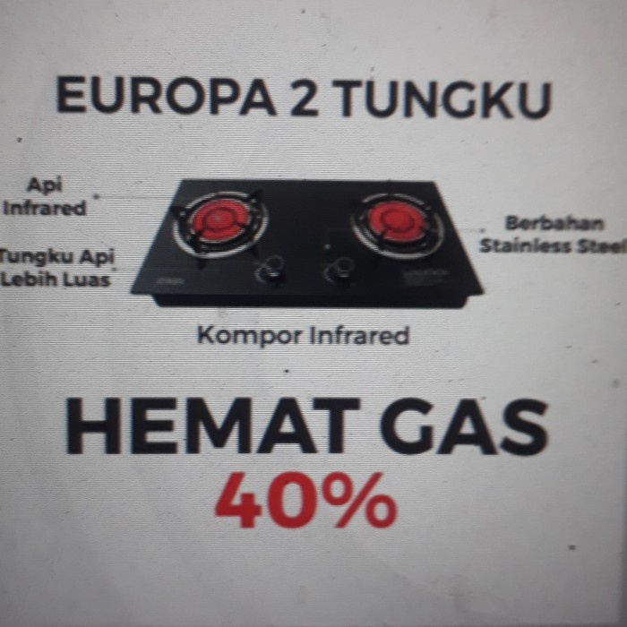 Kompor Gas Tanam Kaca 2 Tungku Bara Europa - Bisa Tanam / Duduk