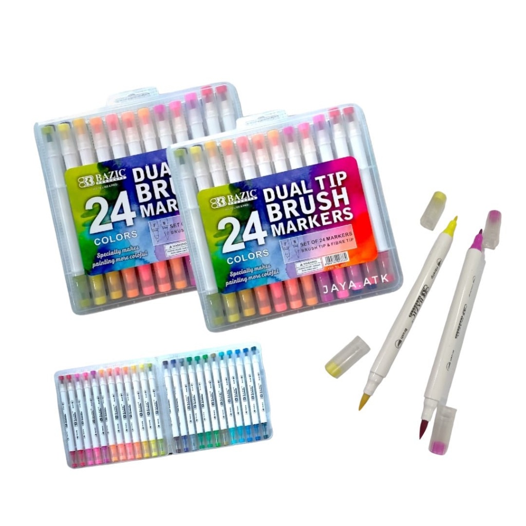 

Spidol Brush Marker Dual Tip 24 Warna Brush & Fibre Tip 1239 Bazic