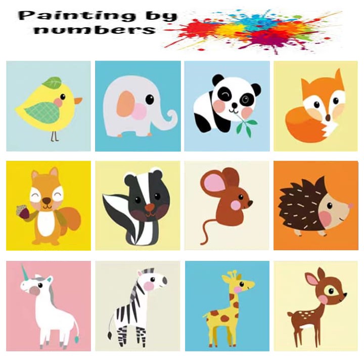 

[BS] Painting by Number Children Canvas Animal / Set Kanvas Lukis Hewan Anak / Mewarnai Nomor Hewan