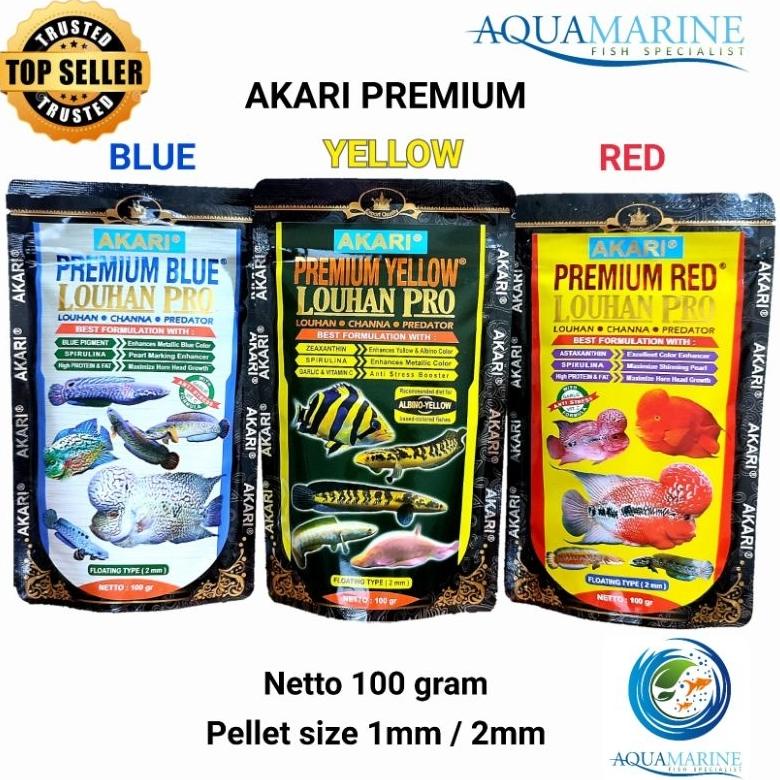 Terbaik Akari  Blue Yellow Red Louhan Pro Channa Predator Pelet Pakan Ikan Push Warna dan Bunga 100 
