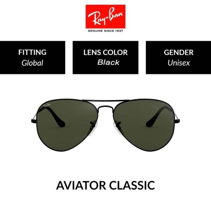 KACAMATA ORIGINAL RAYBAN AVIATOR RB3025 SIZE 58 BLACK ORIGINAL