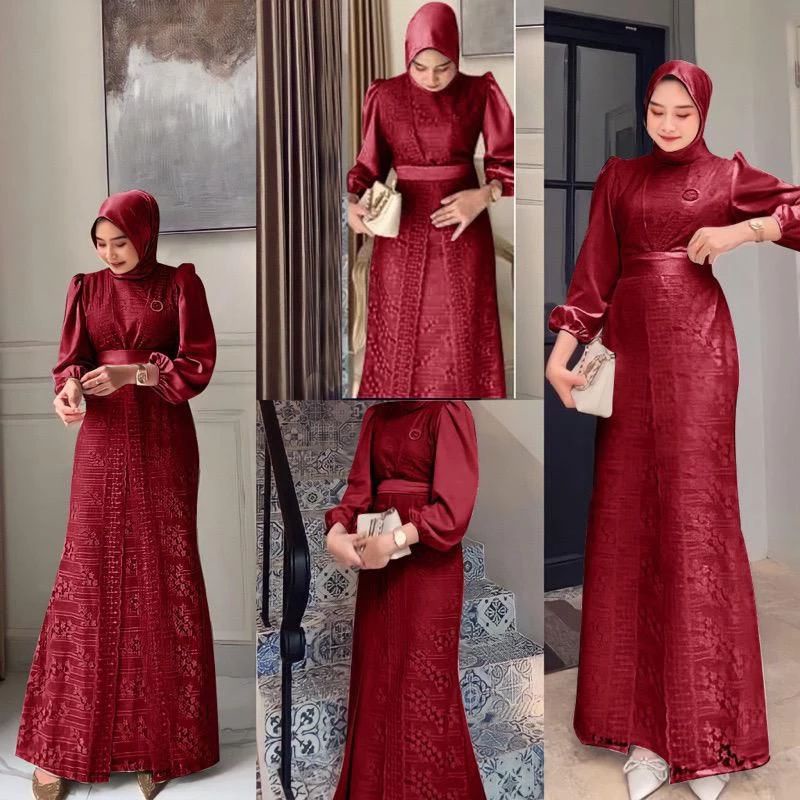 KALIA - BAJU DRESS GAMIS SATIN BROKAT BRUKAT WANITA MUSLIM UMROH PREMIUM UKURAN S M L XL XXL XXXL 3X