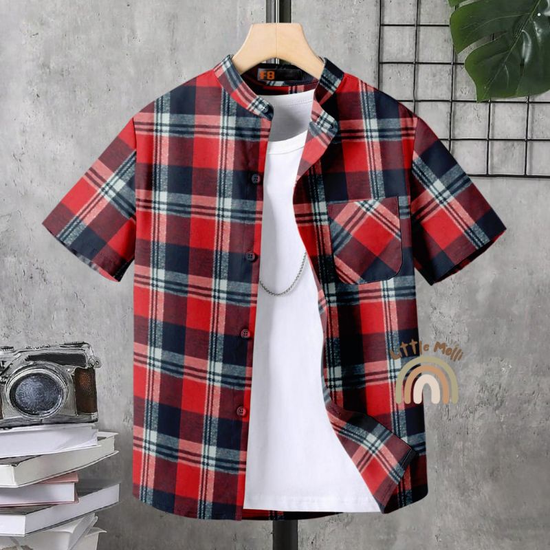 (2-10 Tahun) ALARIC Flanel Shirt Garnet l Flanel by Little Molli Kemeja Flanel Remaja