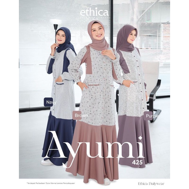 Gamis muslim wanita || Ayumi 425 || Ethica || Busana Muslim || Purple || Brown || Navy
