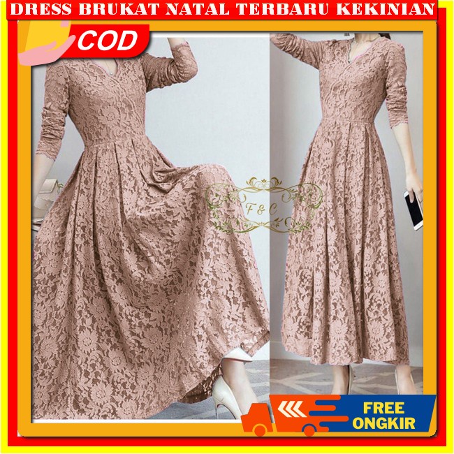 Dress Natal Korean Style Terbaru Baju Borkat Wanita Kekinian Broklat Simple Wnita Kndangan 2024 Dres