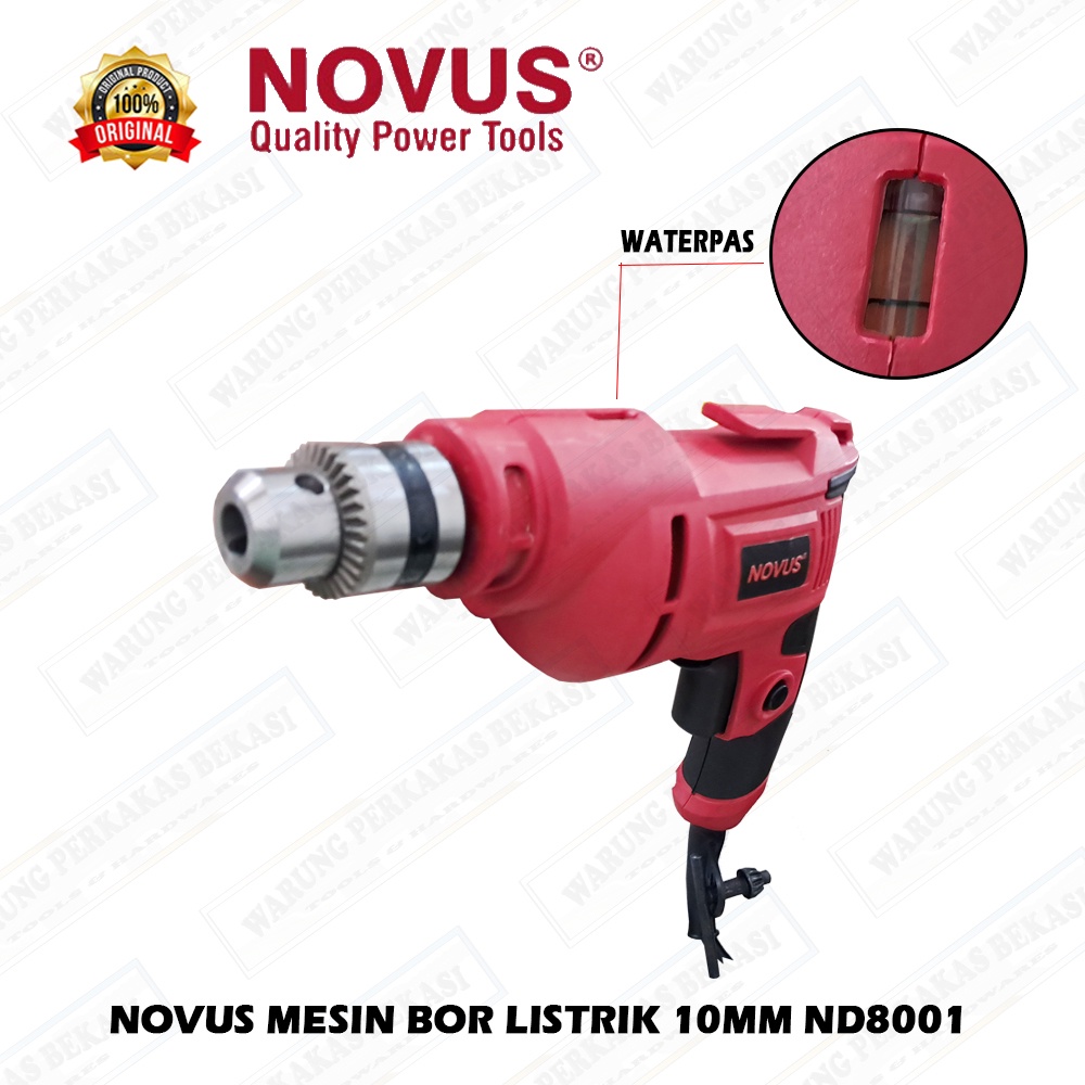 Novus Mesin Bor Tangan Electric Drill Listrik 10Mm Nd8001 Merah Bolak Balik