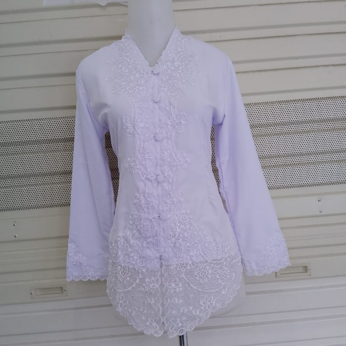 KEBAYA ENCIM MODERN LENGAN PANJANG WARNA PUTIH BERSIH POLOS