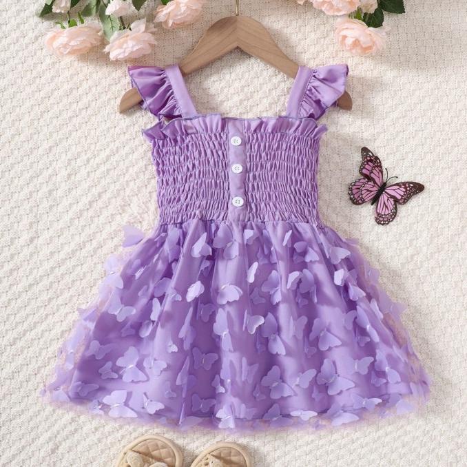 ern Dress Anak Perempuan Tanpa lengan Motif Tile 3D Kupu-Kupu