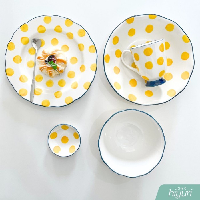 Promo Polkadot Dinner Set / Peralatan Piring Makan Set Keramik / Piring Set