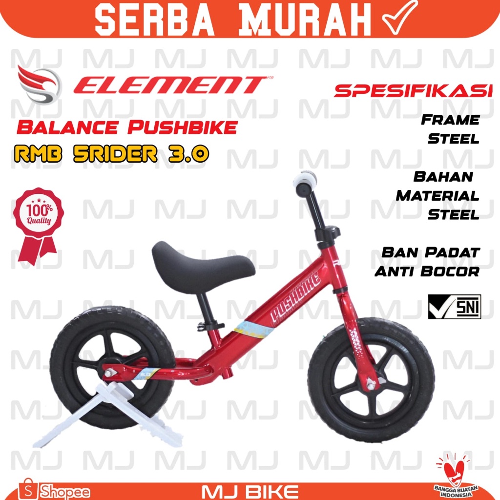 Sepeda Balance Bike Element Push Bike 5Rider Frame Besi Ban Pompa & Ban Eva