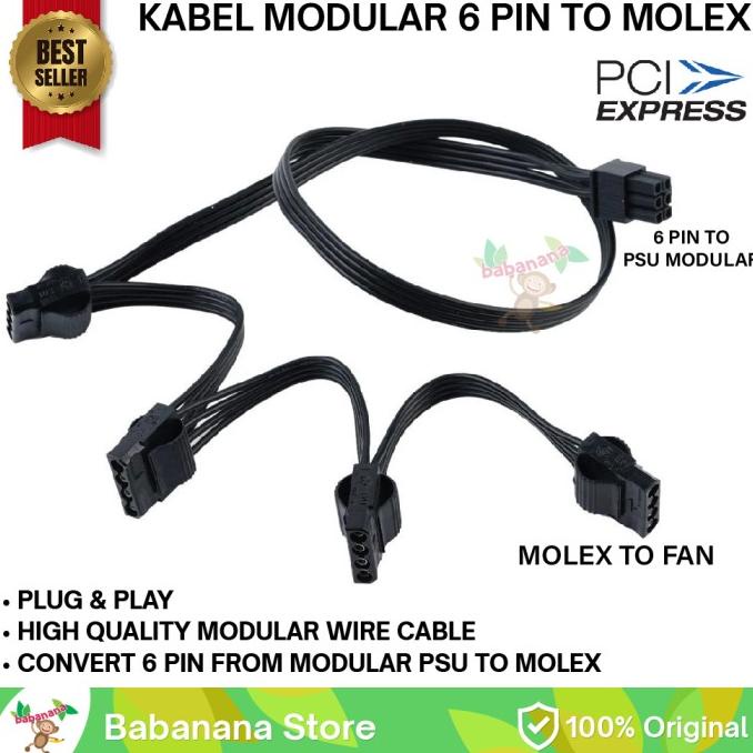 Kabel modular 6 pin to 4x molex fan psu connector adapter splitter
