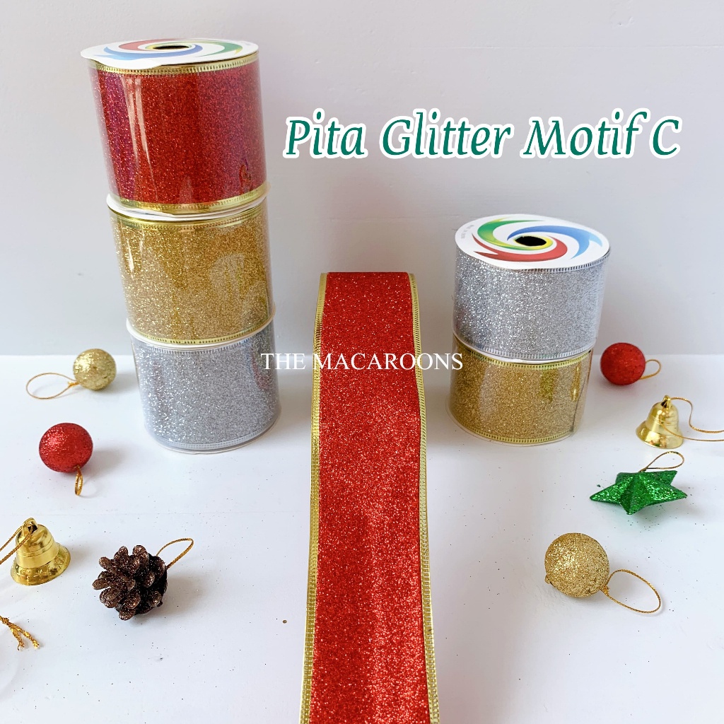 

NA7 PITA GLITTER NATAL / PITA ROLL KAWAT AKSEIS HAMPERS DEKORASI POHON / HIASAN KADO NATAL PARCEL