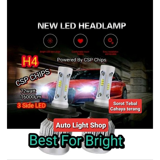 Lampu LED H4 CSP Chips 3 sisi
