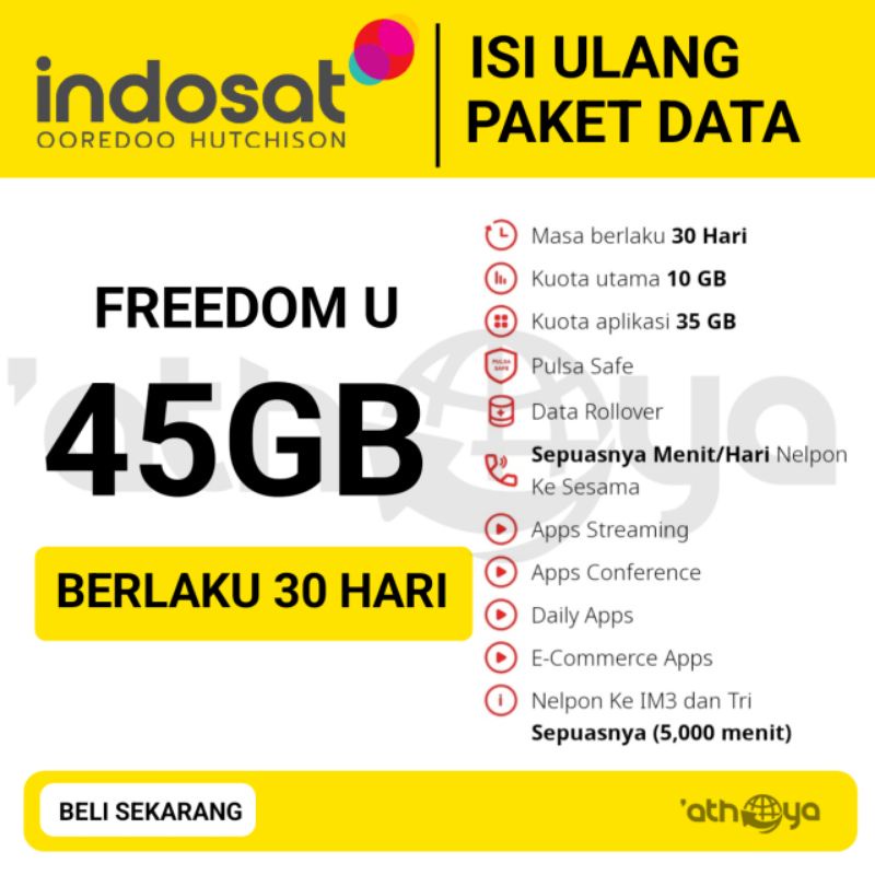 PAKET DATA INDOSAT FREEDOM U UNLIMITED 30 HARII