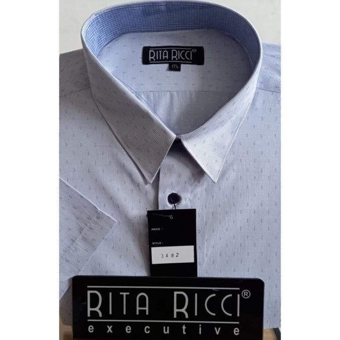 Kemeja Pria Rita Ricci Lengan Pendek Navy Titik Regular Fit Size 5Xl  Wafamart00