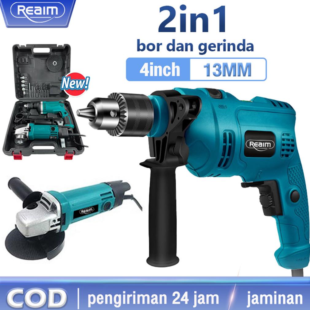 Promo 12.12 REAIM 13mm bor dan gerinda mesin bor listrik bor gerinda paket bor dan gerinda mesin ger