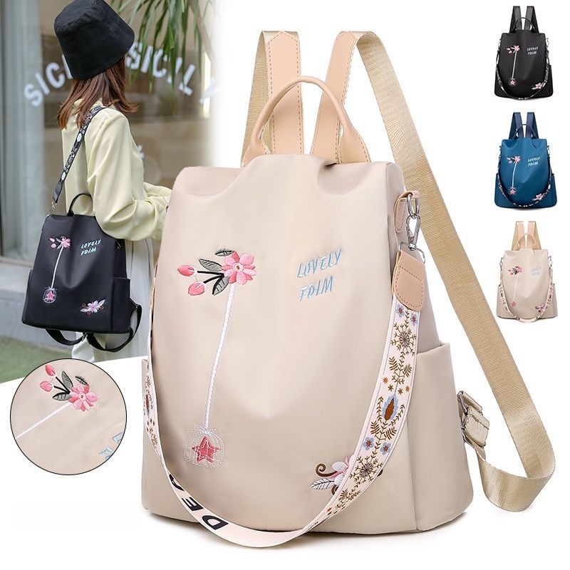 Ransel Wanita Bordir Kain Oxford, Tas Sekolah Bordir, Tas Ransel Wani00