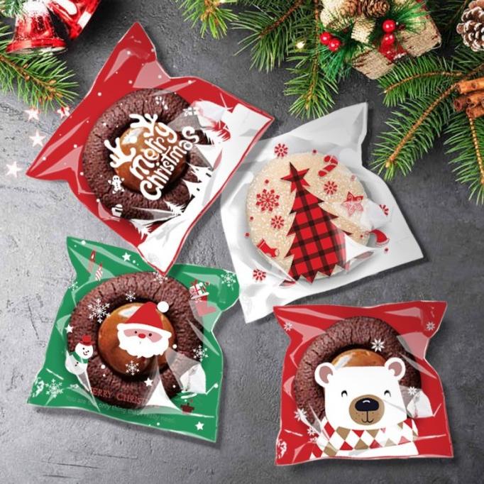 

monggo] 100lembar Plastik cookies Natal /plastik Natal /kemasan kue Natal