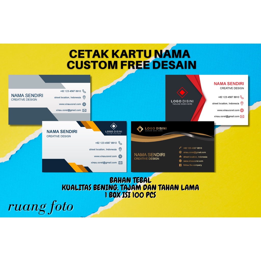 

CETAK KARTU NAMA 1 SISI CUSTOM FREE DESAIN 1 BOX ISI 100 PCS