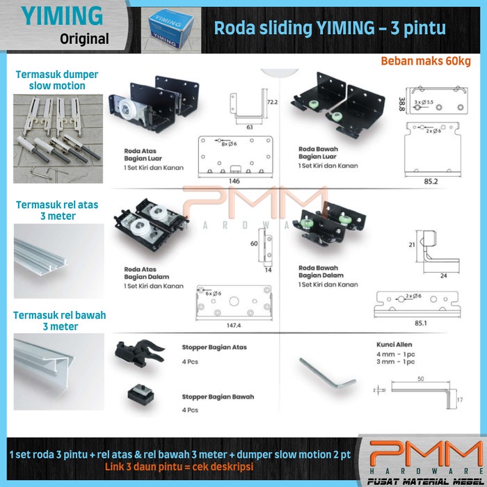 {{{{}}] YIMING 3MTR REL SLIDING PINTU GESER ATAS BAWAH BEBAN 50 KG