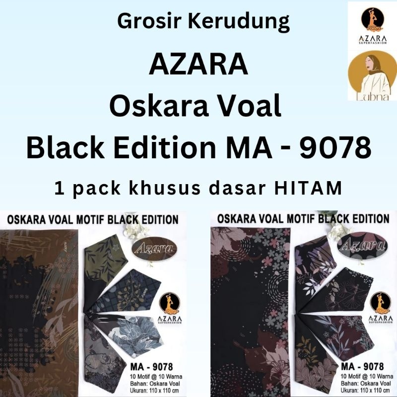 STYLISH HIJAB DAILY [MA-9078] ISI 10 PCS Grosir Jilbab Kerudung AZARA OSKARA VOAL MOTIF BLACK