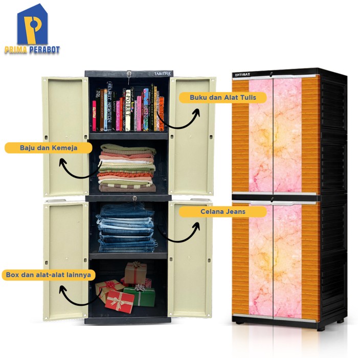 monggo] Lemari Pakaian Kaca Printing Lemari 2 Pintu susun 4 LS2P TBT