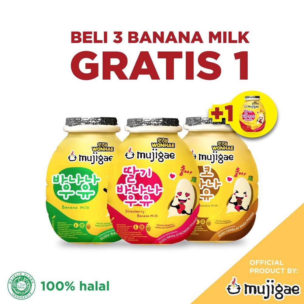 

NEW BELI 3 GRATIS 1 MUJIGAE BY WONHAE BANANA MILK MIX ORIGINAL, CHOCOLATE, DAN STRAWBERRY 250 ML / SUSU RASA PISANG COKLAT STROBERI / MINUMAN SUSU PISANG COKLAT KOREA HALAL TERBARIK DI PAGE INI