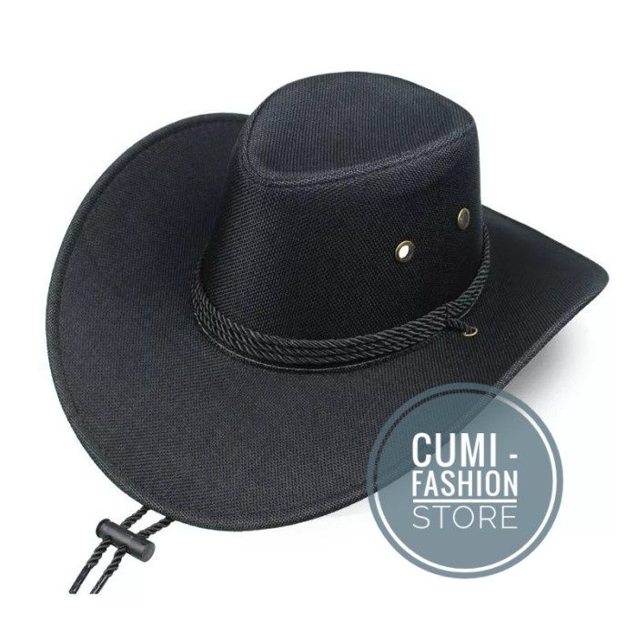 TOPI KOBOY PRIA WANITA TOPI MEMANCING TOPI KOBOY POLOS HITAM