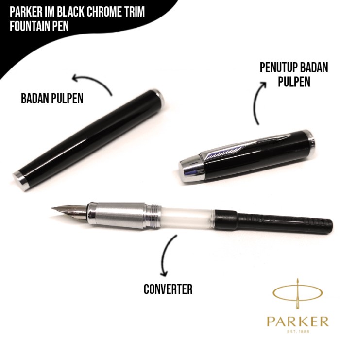 

Pulpen Parker Im Black Chrome Trim Fountain Pen Clip Silver Original