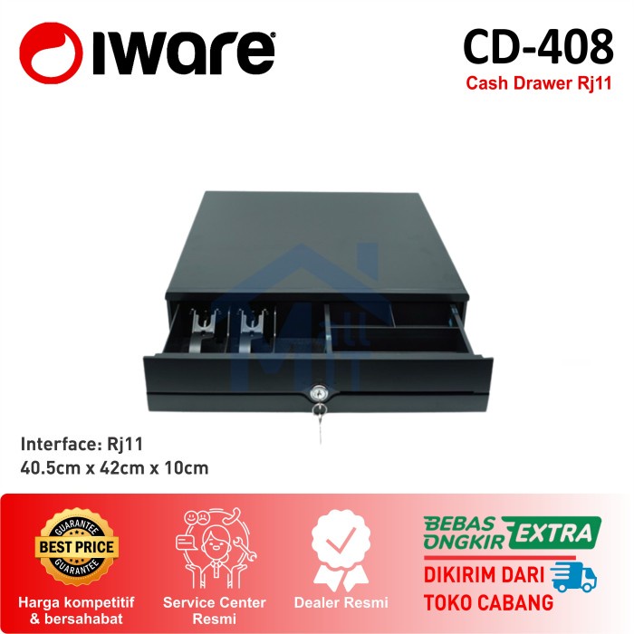 Katlen Jkt Cash Drawer Iware Laci Uang Kasir Cd-408 Cd408 Cd 408 Rj11 Quality