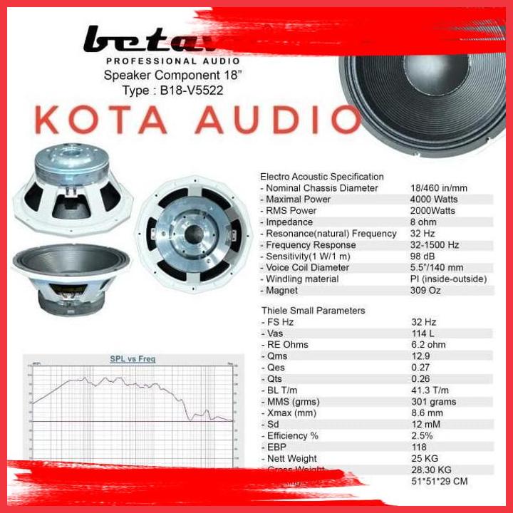 (koau) speaker komponen betavo b18 v5522 / b18v5522 18inch / b18-v5522