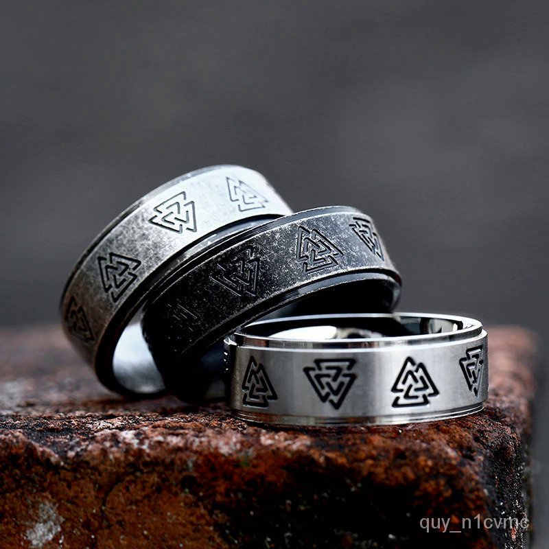 Cincin Odin Valknut Segitiga Nordic Antik untuk Pria Mode Baja Tahan Karat Jimat Viking Cincin Rune 
