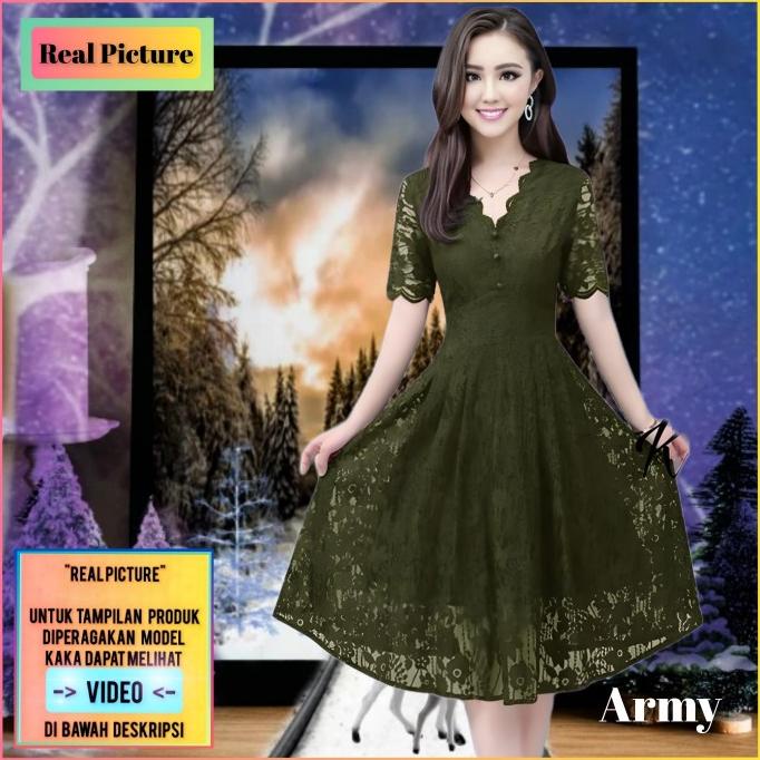 Kuntistore_26 // Dress Cocktail Wanita Kirei Baju Gaun Pesta Natal Brukat Hijau Botol Terbaik