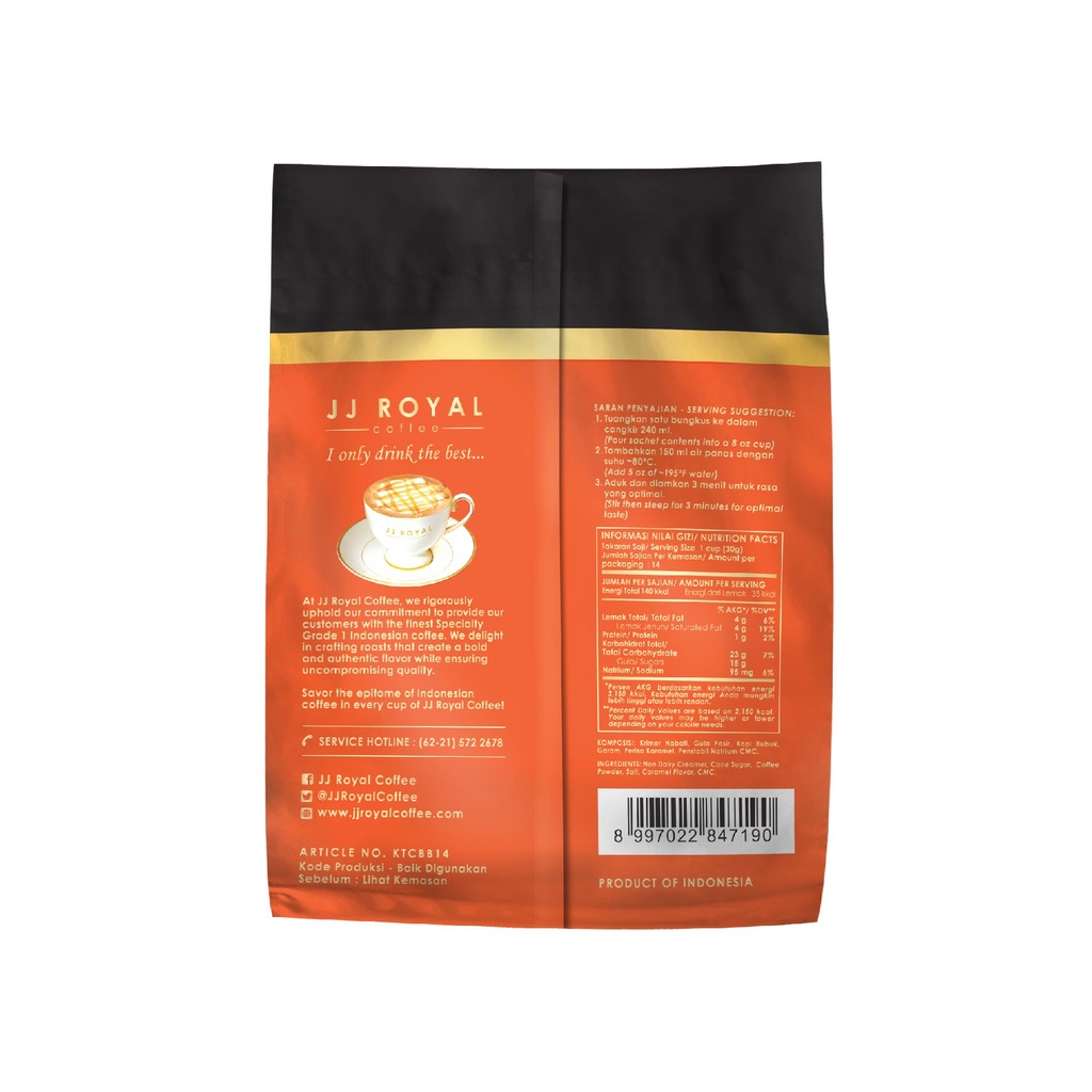 

Jj Royal Coffee Kopi Tubruk Caramel Latte Bulk Bag Isi 14 Sachets