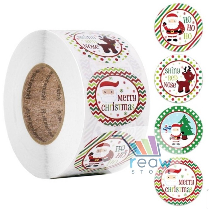 

Produk Unggulan] Sticker Natal ROLL 500Pcs Tempelan Toples Kado Parcel Natal Anti Air