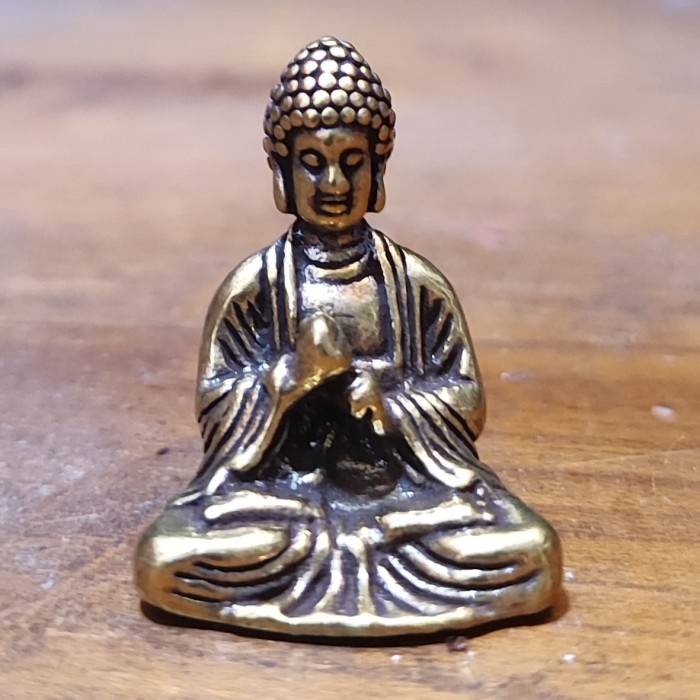 Patung Buddha kuningan mini, warna bronze, tinggi 3 cm