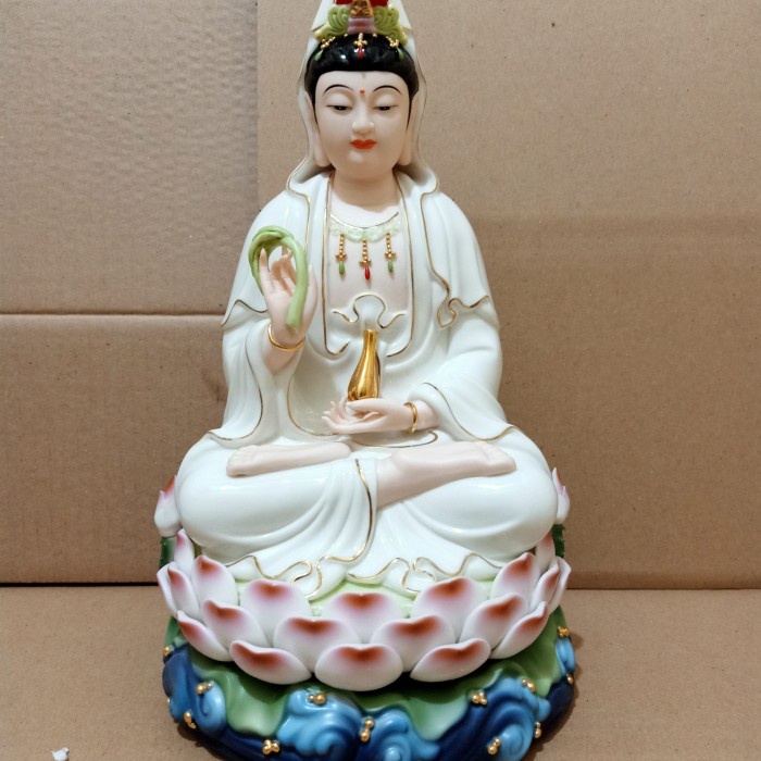 patung dewi kwan im / kwan in - 12 inch keramik taiwan premium