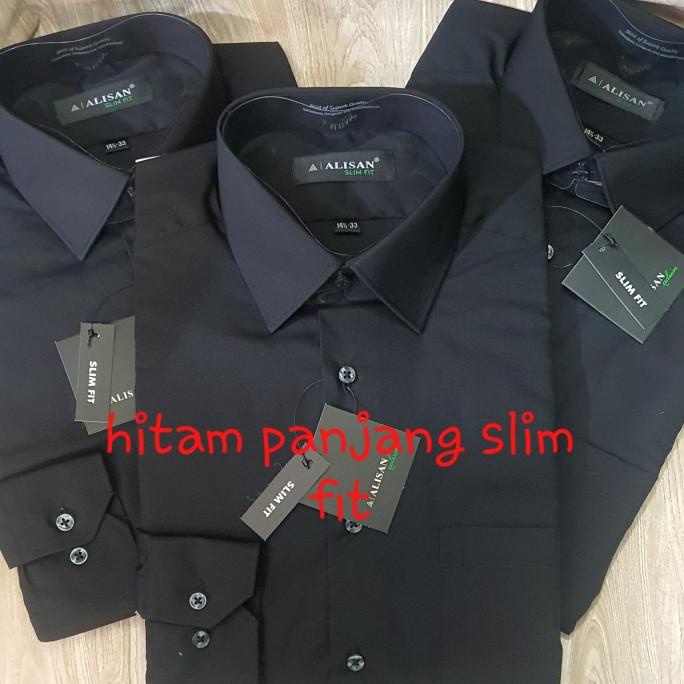 Kemeja Alisan Hitam Polos Lengan Panjang Slim Fit Original Termurah