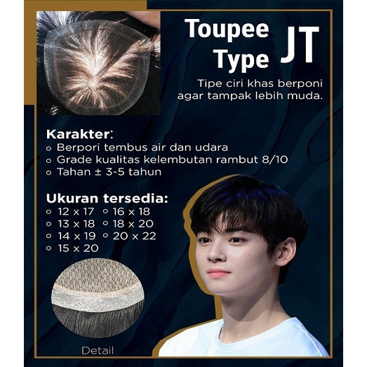 Hair Toupee Wig Pria Wanita Rambut Palsu Premium Ori Natural ( Jt 15 )