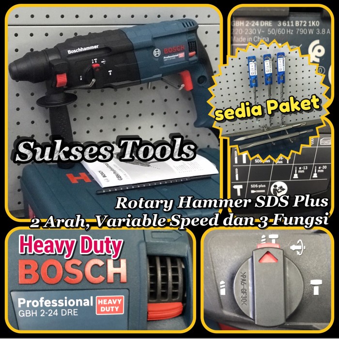 Bosch - Mesin Bor Beton Rotary Hammer 3 Fungsi Gbh 2-24 Dre Gbh2-24Dre