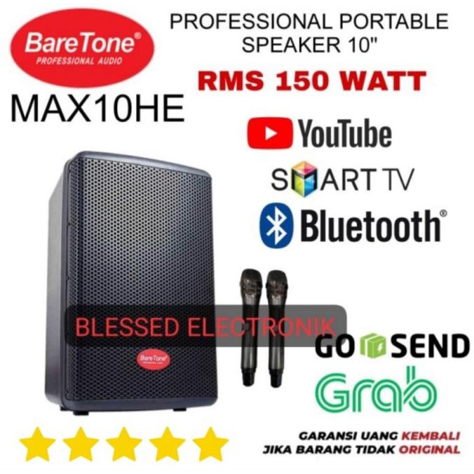 Speaker Baretone MAX10HE / MAX 10 HE / MAX-10HE Wireless Bluetooth ORI