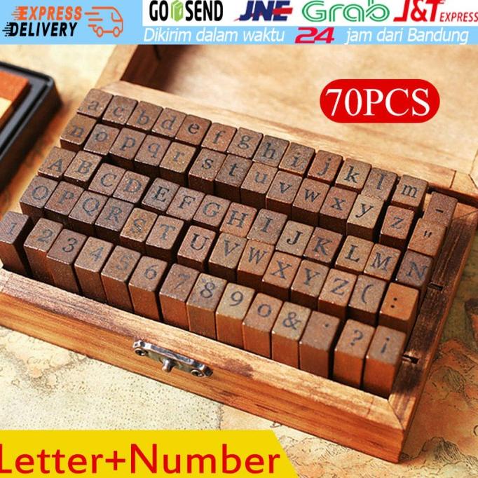 

TERLARIS 70Pcs Stempel Huruf Kombinasi Alfabet Kayu dengan Kotak Penyimpanan