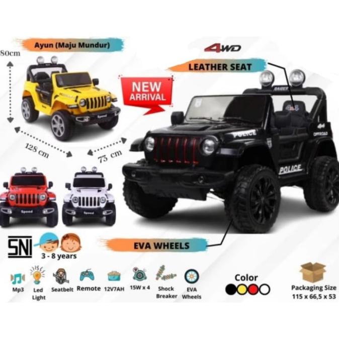 Mobil Aki Rubicon Jeep Anak Remot Kontrol Ban Karet 2 Kursi Jok Kulit Radiaanastasya