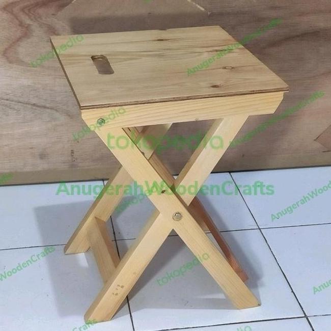 Promo Kursi Kayu Lipat Mini Bangku Mancing Portable Outdoor Wood Stool Ghinakareema