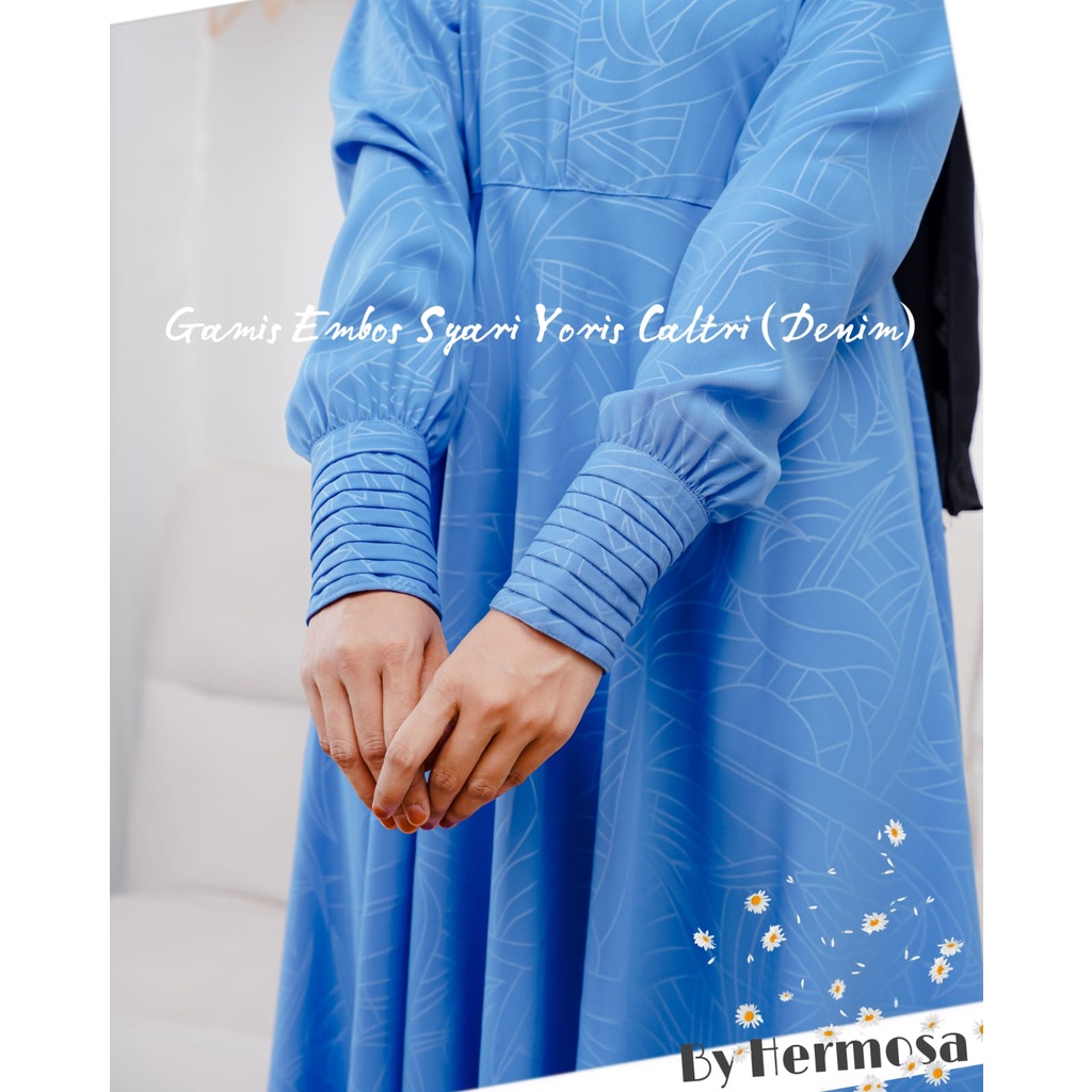 [Gamis hermosa] Gamis syari denim-pakaian wanita syari warna denim-gamis lebaran biru denim