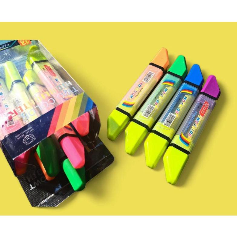 

Limited - (1 Pack/12 Pcs) Stabilo Penanda Highlighter Pen merk Safari 2 Warna 2in1